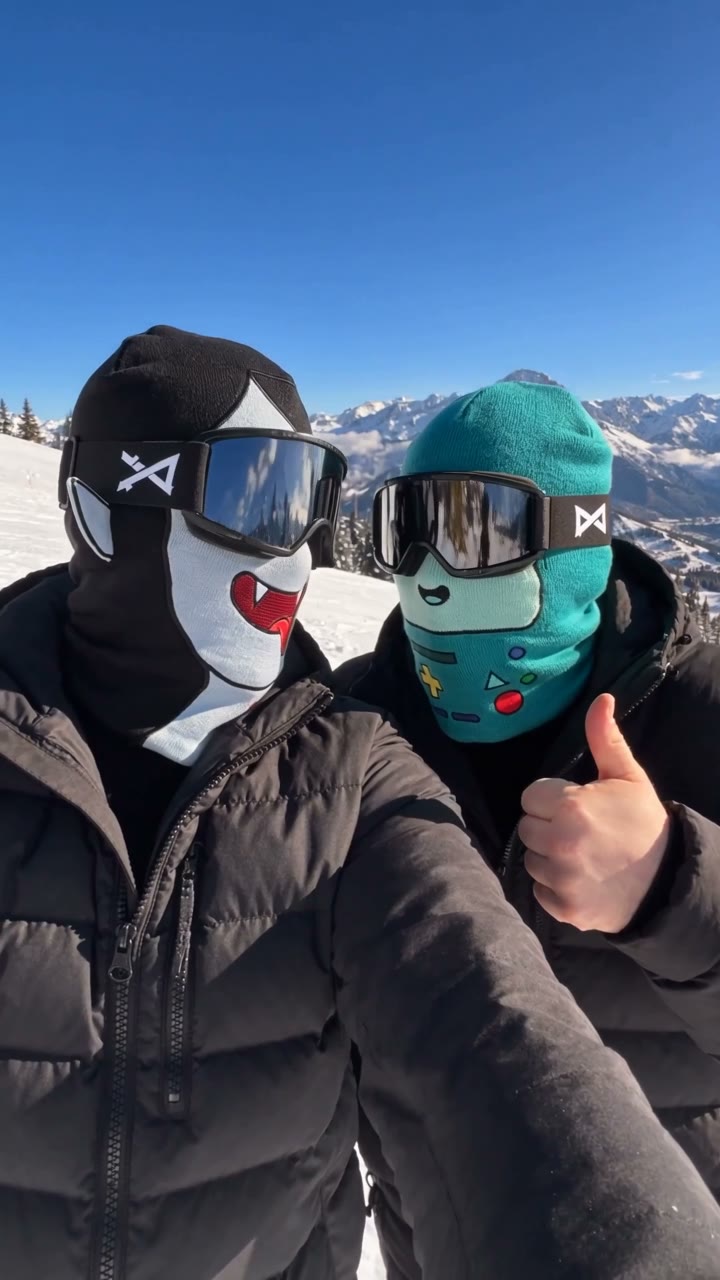 Friends skiing in AdventureMask ski masks