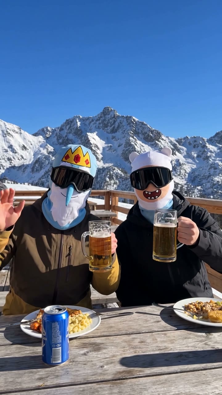 Friends skiing in AdventureMask ski masks